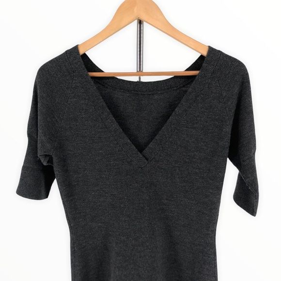 Y2K Ralph Lauren Rugby Grey V Wool Back Sweater Dress Striped Button Slit size M - Picture 5 of 11